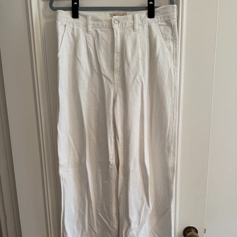 Madewell: Baggy Straight Jeans Women's 29, White Denim Pleated Relaxed High Rise